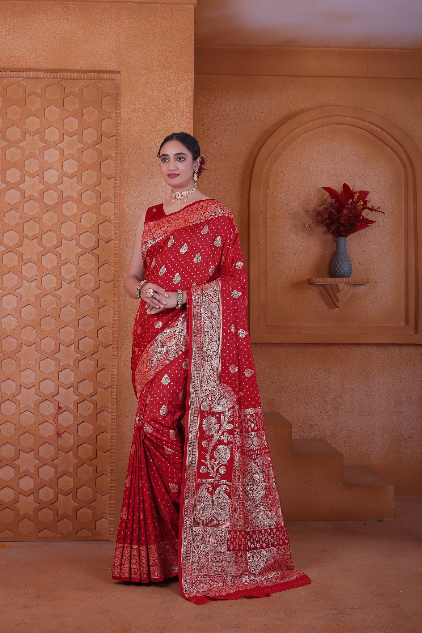 Bridal Red Zari Woven Silk Saree