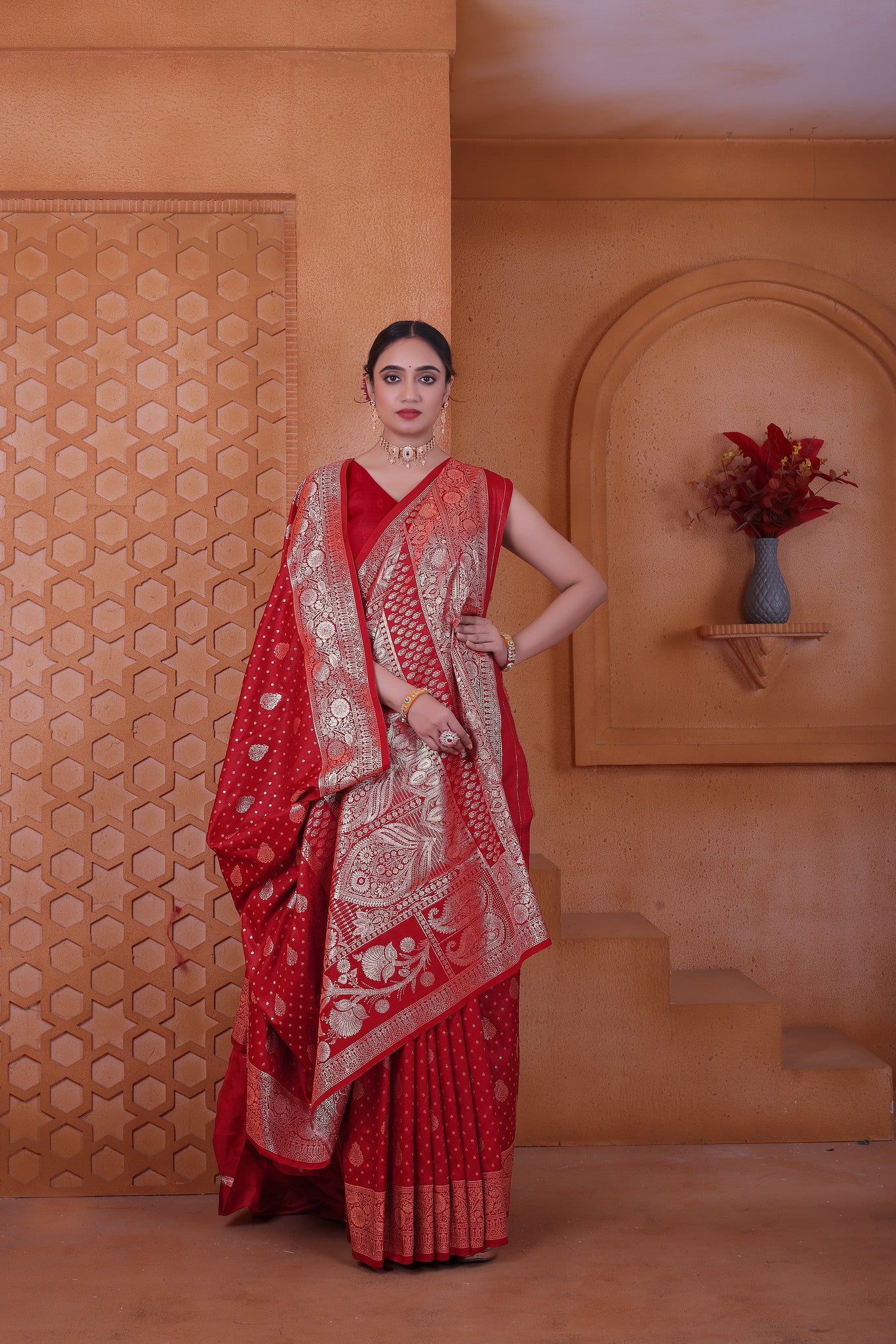 Bridal Red Zari Woven Silk Saree