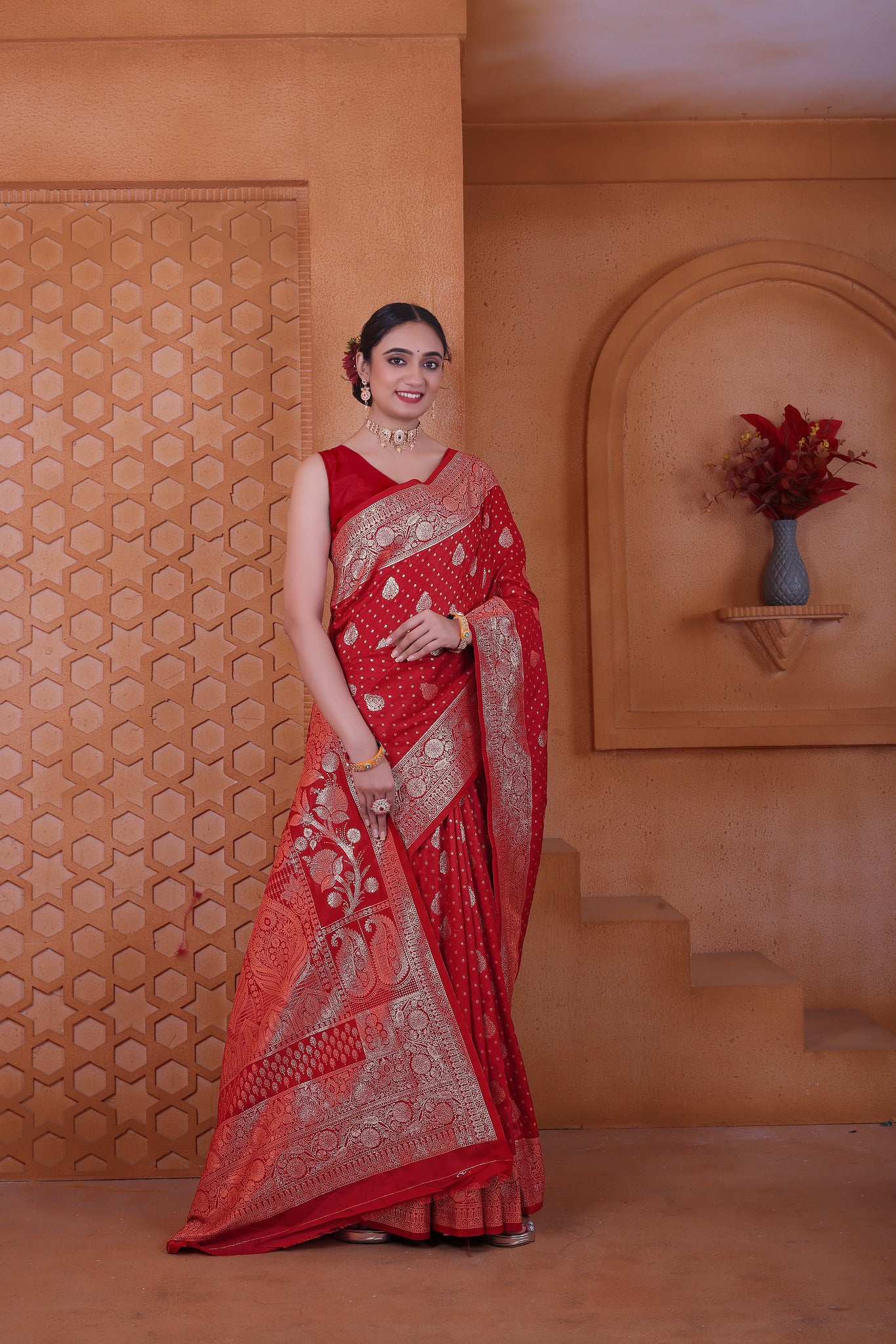 Bridal Red Zari Woven Silk Saree