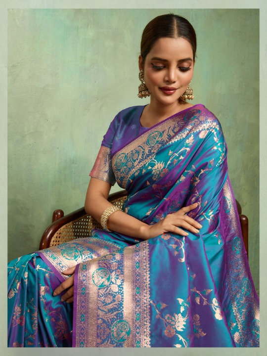 Greyish Blue Dual Shade Woven Silk Saree