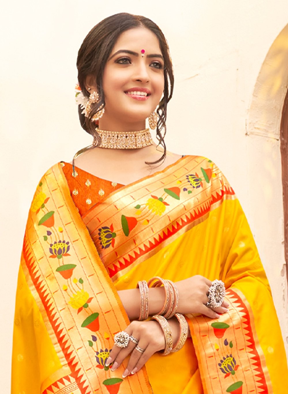 Turmeric Yellow Paithani Silk Saree
