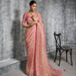 STORI Peach Pink Bridal Tissue Silk Saree