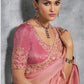STORI Peach Pink Bridal Tissue Silk Saree