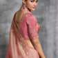 STORI Peach Pink Bridal Tissue Silk Saree