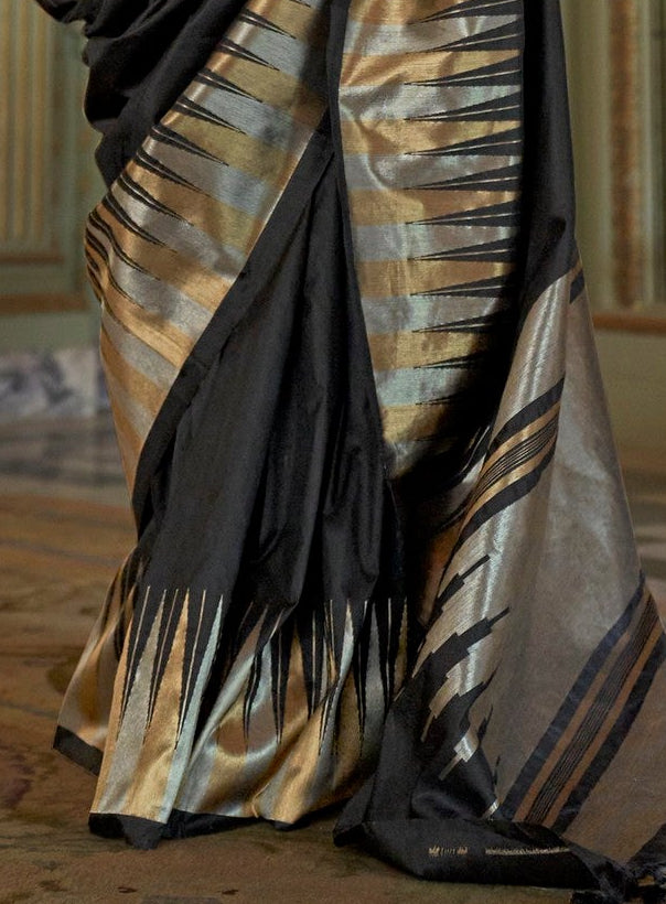 STORI Black Temple Border Soft Silk Saree