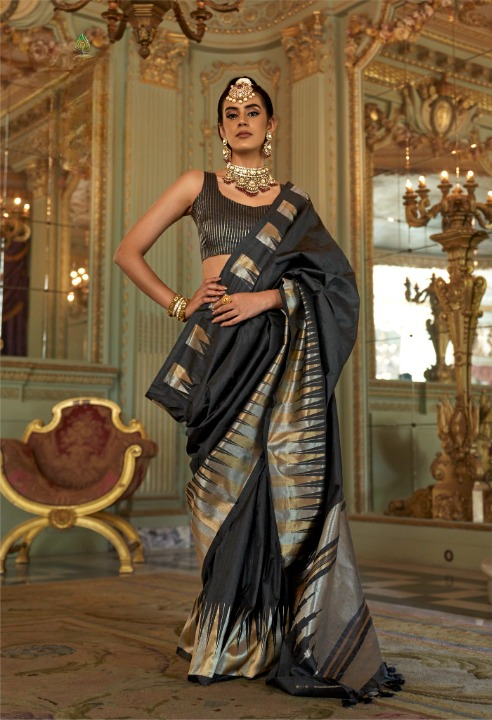 STORI Black Temple Border Soft Silk Saree