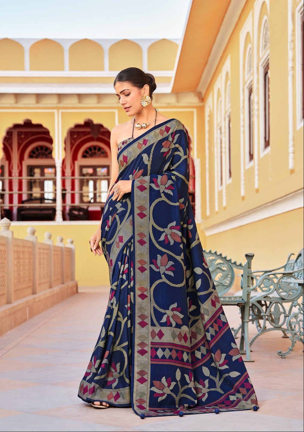 Blue Lotus Printed Georgette Crepe Silk Saree