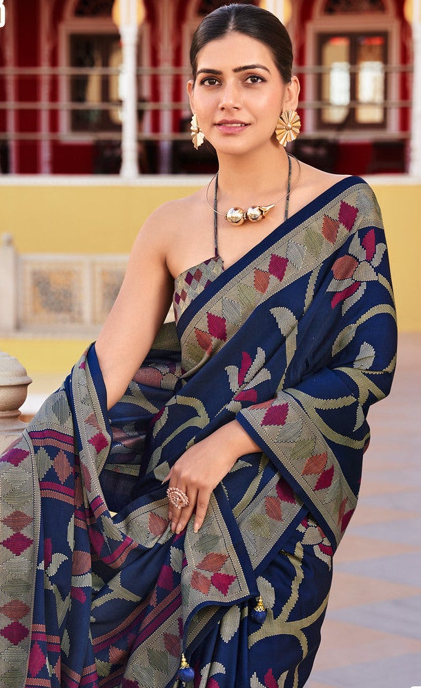 Blue Lotus Printed Georgette Crepe Silk Saree