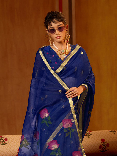 STORI Blue Soft Mul Cotton Saree