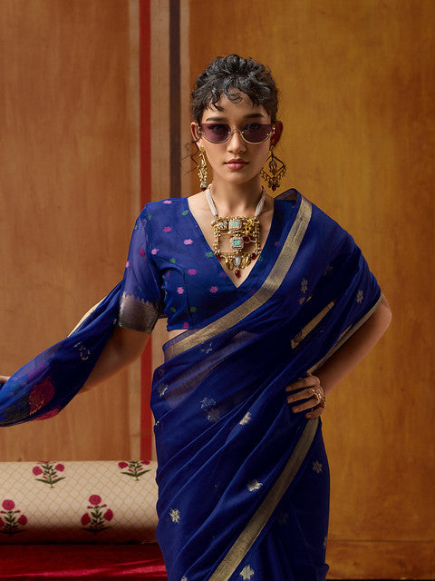 STORI Blue Soft Mul Cotton Saree