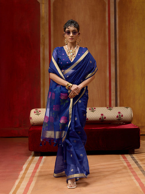 STORI Blue Soft Mul Cotton Saree