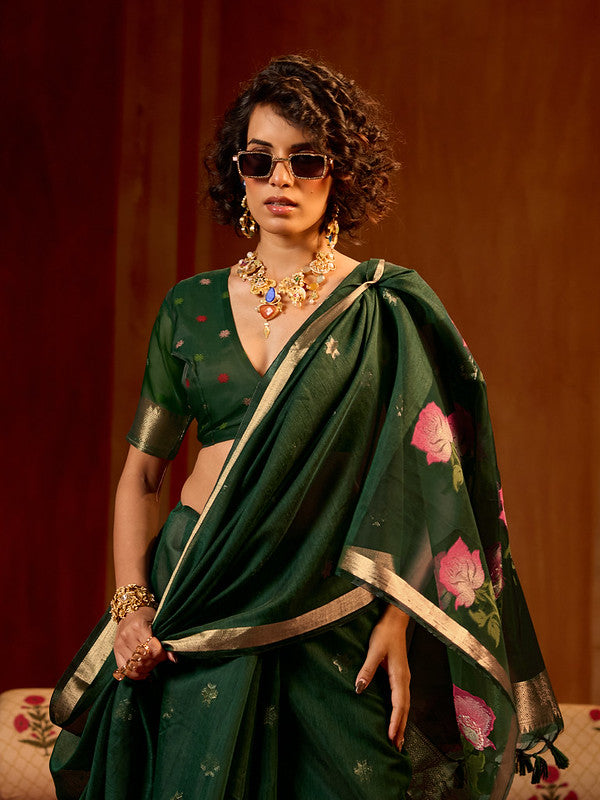 STORI Green Soft Mul Cotton Saree