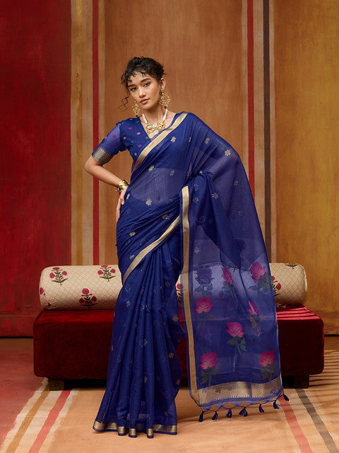 STORI Blue Soft Mul Cotton Saree