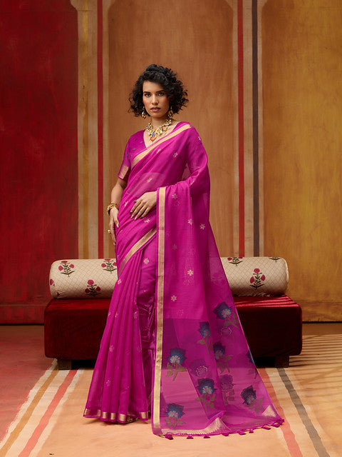 STORI Hot Pink Soft Mul Cotton Saree