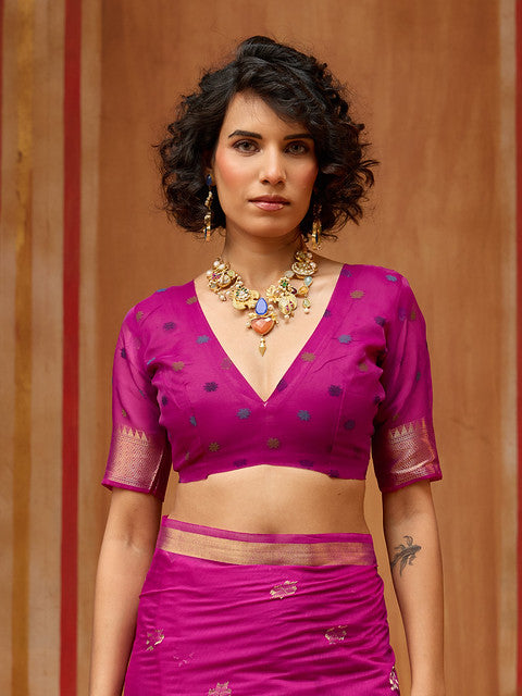 STORI Hot Pink Soft Mul Cotton Saree