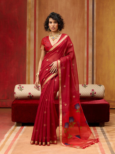 STORI Red Soft Mul Cotton Saree