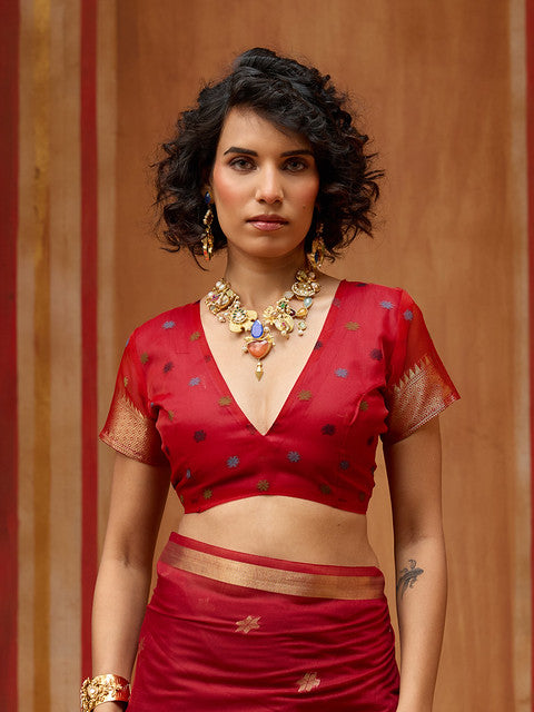 STORI Red Soft Mul Cotton Saree