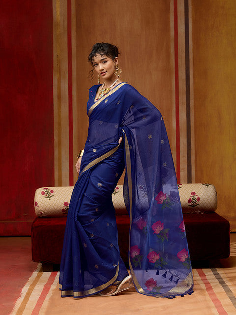 STORI Blue Soft Mul Cotton Saree