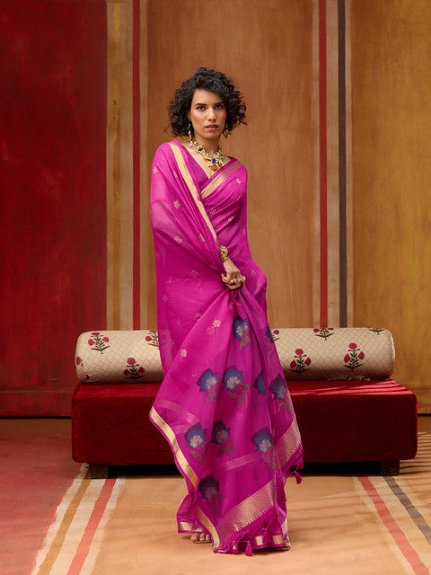 STORI Hot Pink Soft Mul Cotton Saree