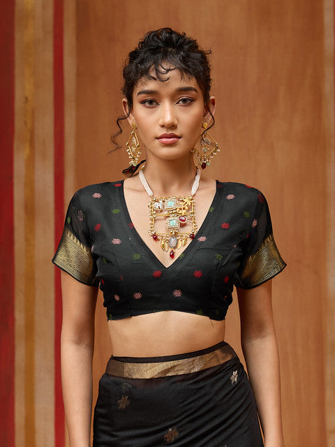 STORI Black Soft Mul Cotton Saree
