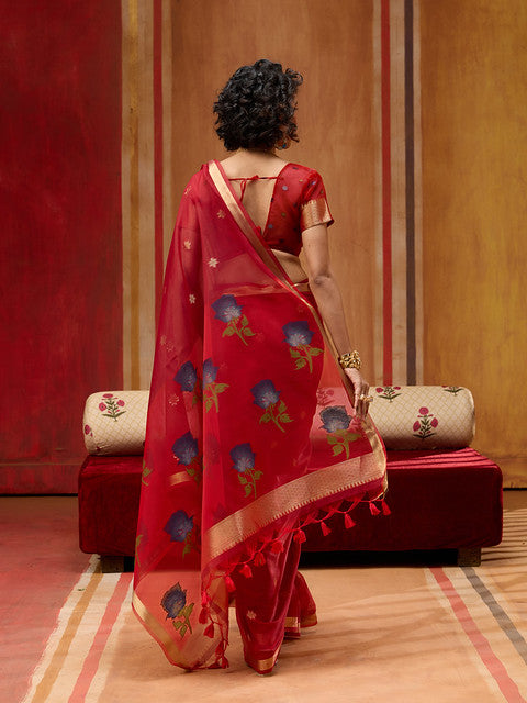 STORI Red Soft Mul Cotton Saree