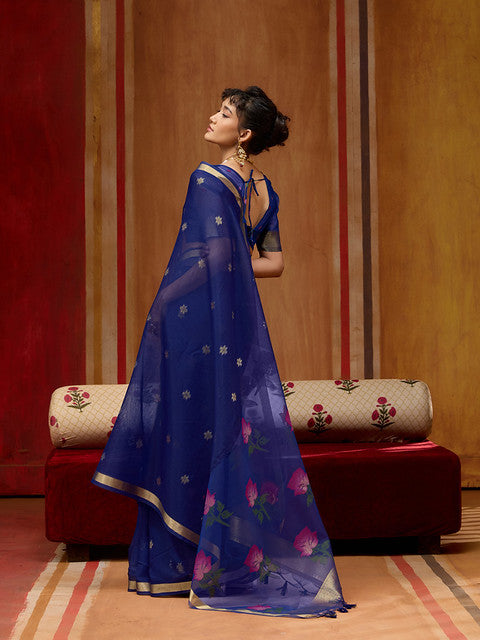 STORI Blue Soft Mul Cotton Saree