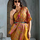 STORI Mustard Yellow Satin Crepe Saree
