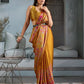 STORI Mustard Yellow Satin Crepe Saree
