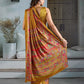 STORI Mustard Yellow Satin Crepe Saree
