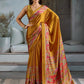 STORI Mustard Yellow Satin Crepe Saree