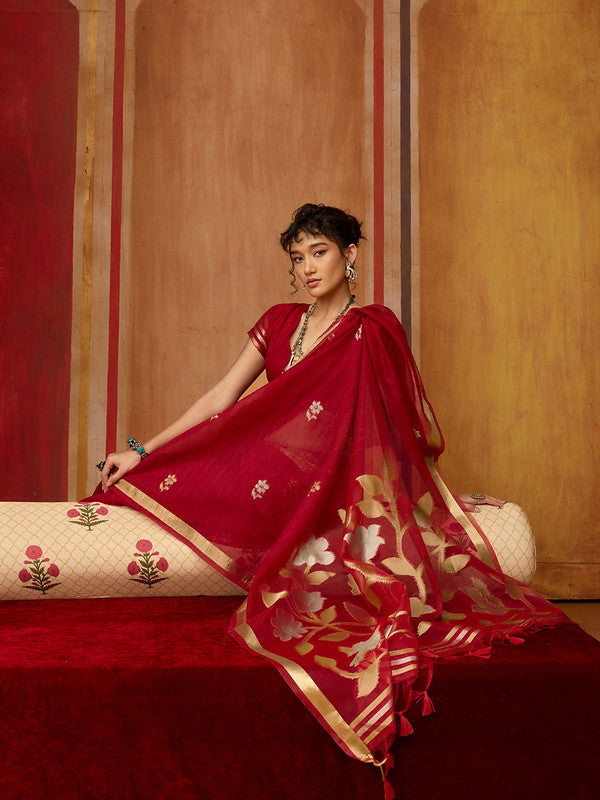 STORI Saree Red Munga Silk