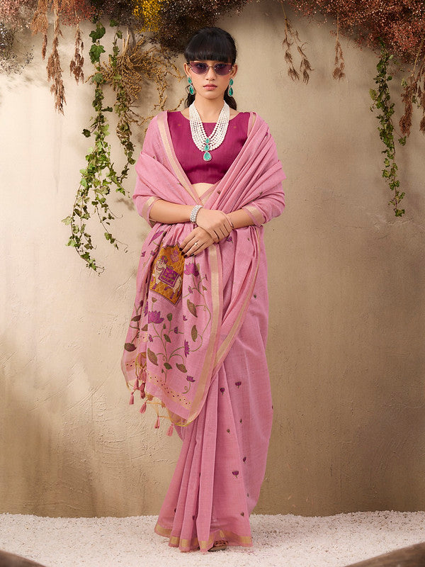 Powder Pink Munga Cotton Saree