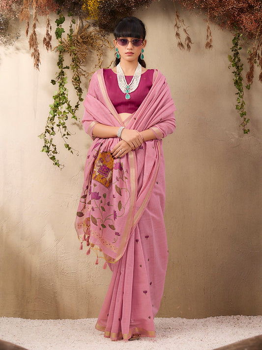 Powder Pink Munga Cotton Saree