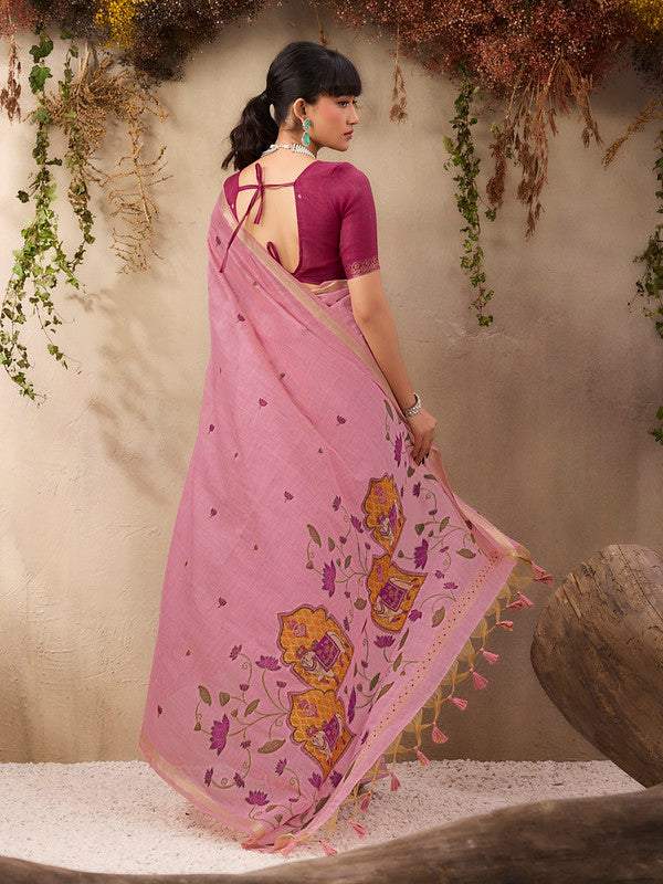 Powder Pink Munga Cotton Saree