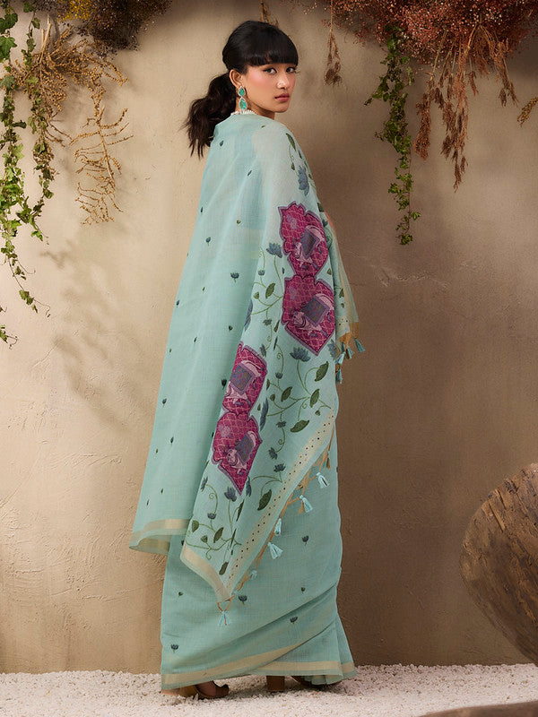 Misty Sea Green Munga Cotton Saree