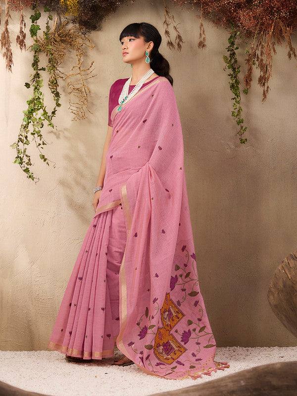 Powder Pink Munga Cotton Saree