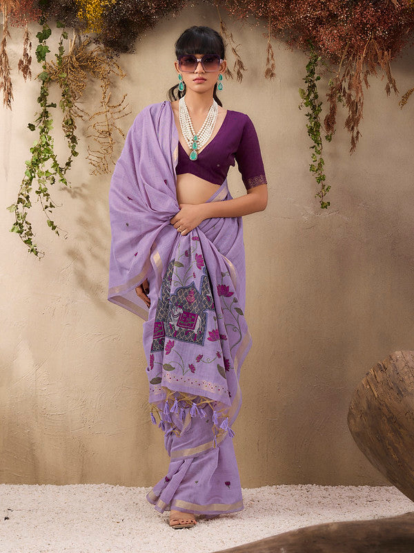 STORI Purple Handloom Saree