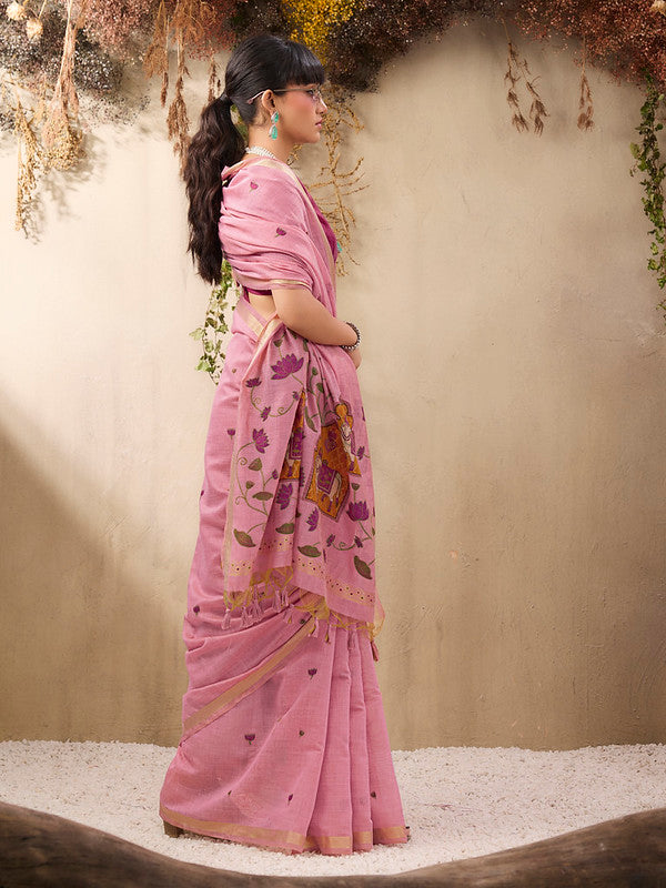 Powder Pink Munga Cotton Saree