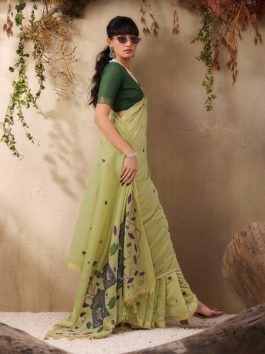 Mint Green Munga Cotton Saree