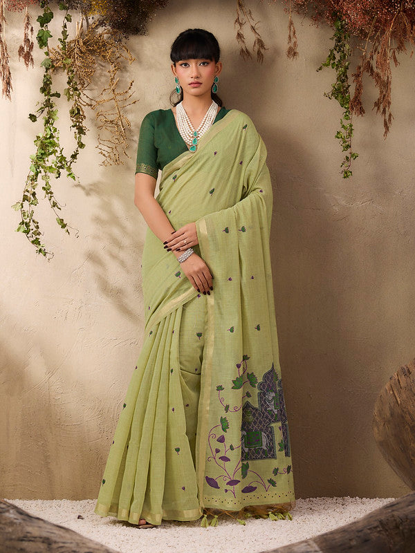 Mint Green Munga Cotton Saree