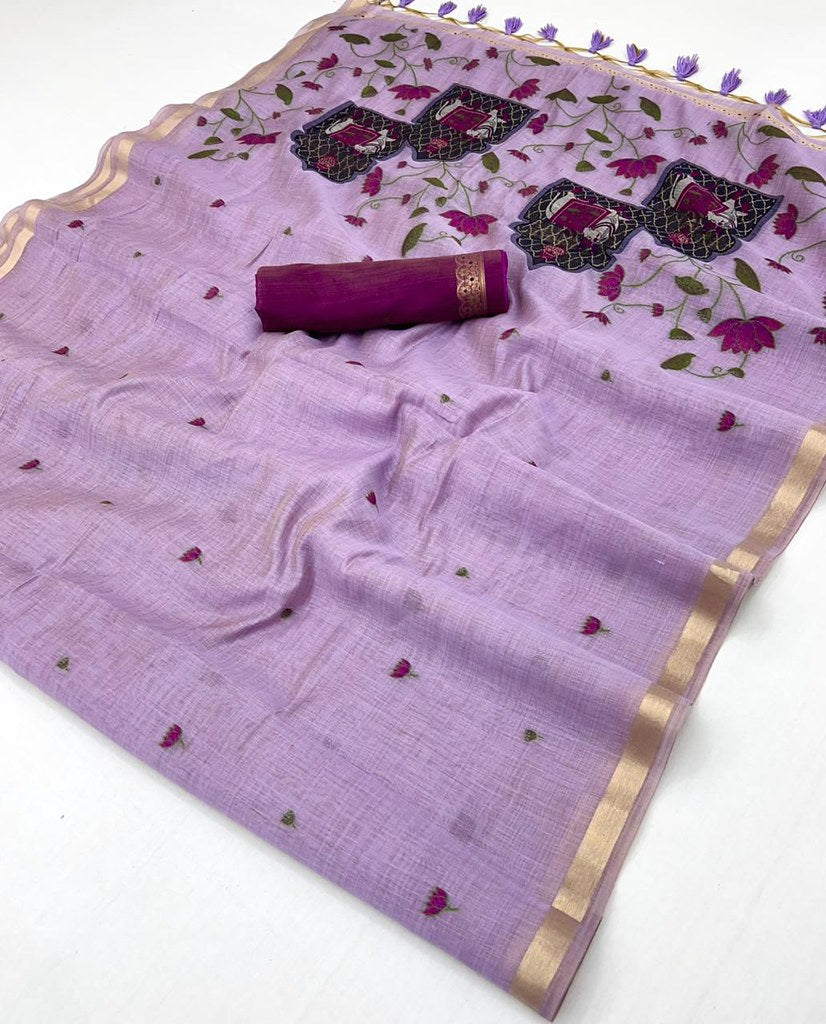 Lavendar Munga Cotton Saree