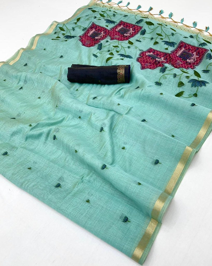 Misty Sea Green Munga Cotton Saree