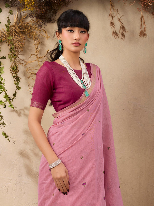 Powder Pink Munga Cotton Saree