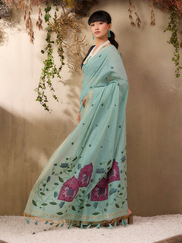 Misty Sea Green Munga Cotton Saree
