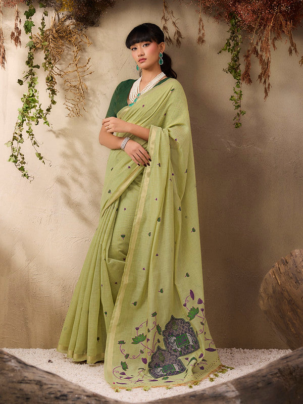 Mint Green Munga Cotton Saree