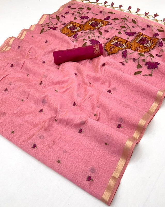 Powder Pink Munga Cotton Saree