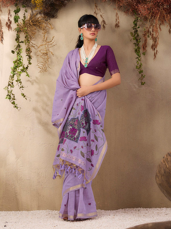 STORI Purple Handloom Saree