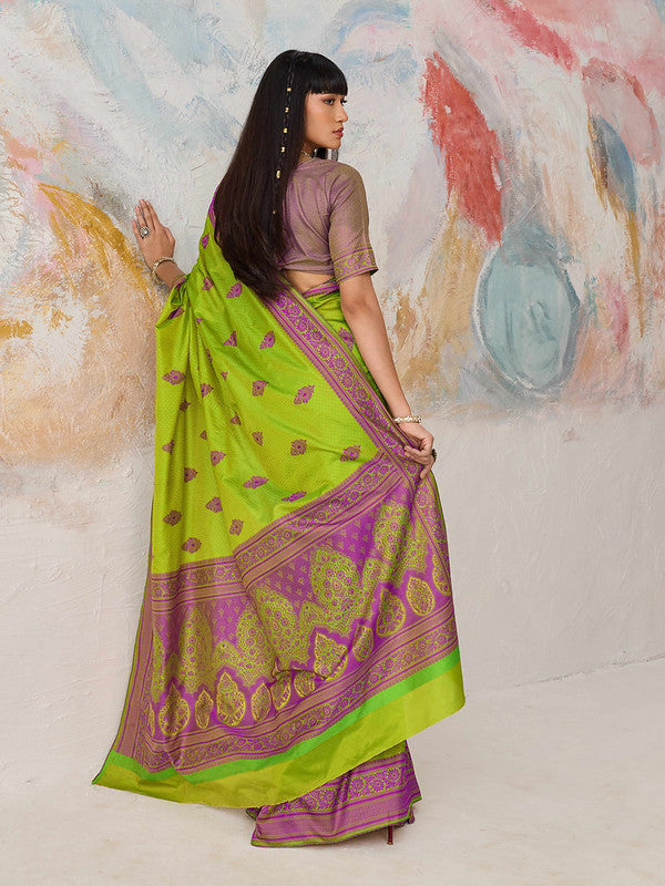 Parrot Green Tanchoi Silk Saree