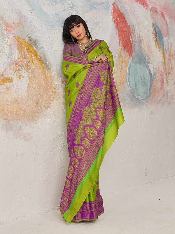 Parrot Green Tanchoi Silk Saree