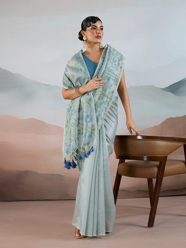 Blush Blue Zari Tissue Saree